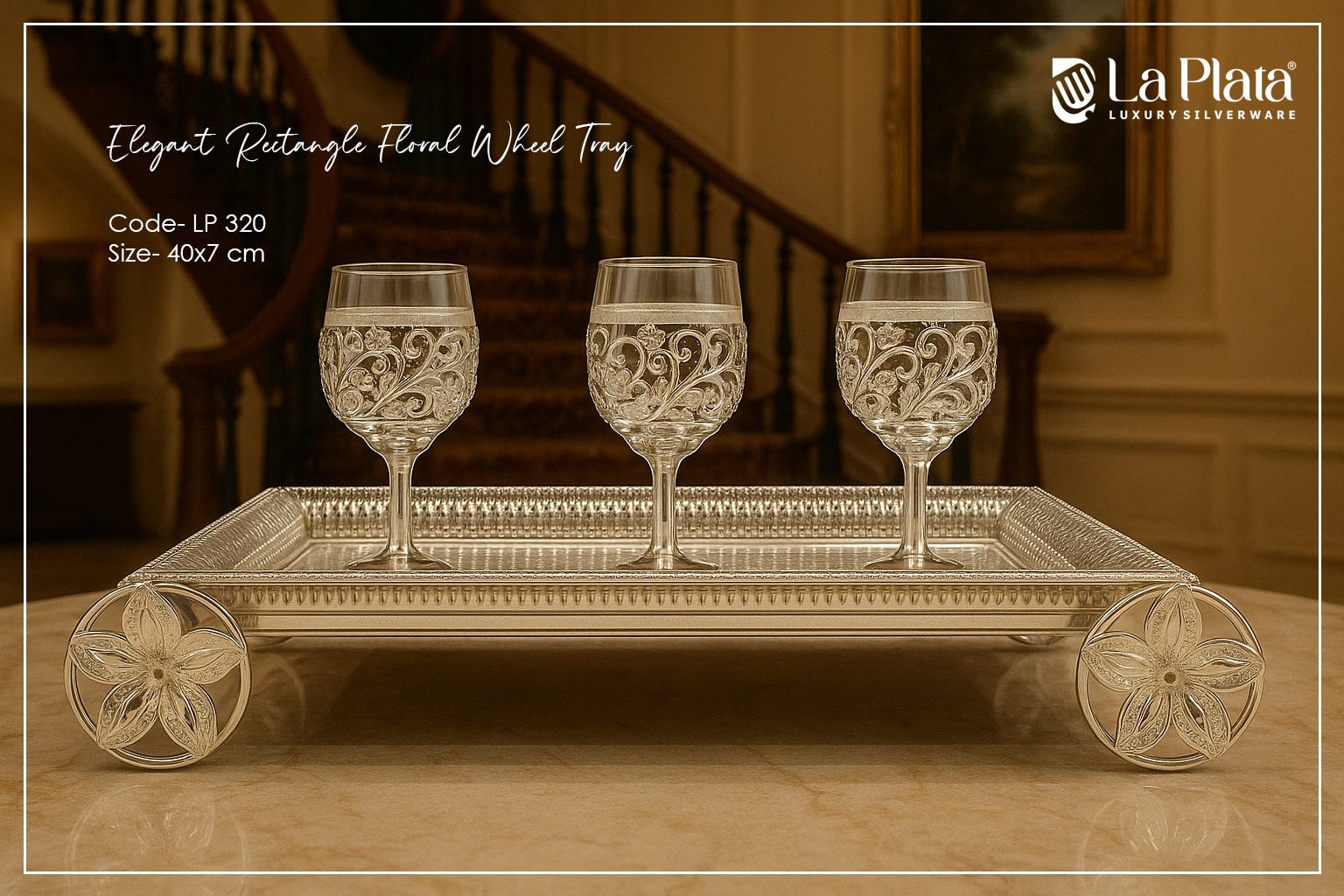 Elegant Rectangle Floral Wheel Tray