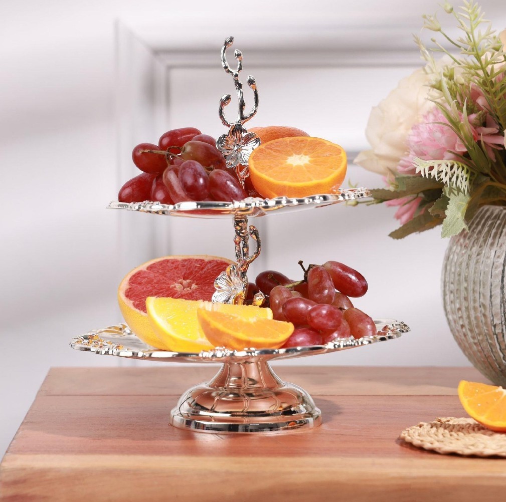 Floral Vine Two-Tier Silver Platter