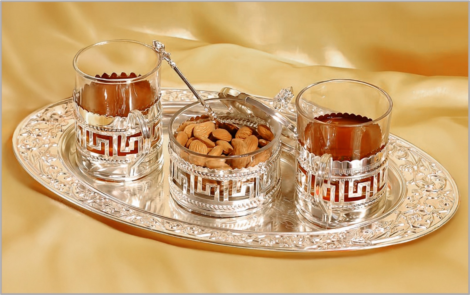 Elegant Silver Sugar Pot with Glass Set