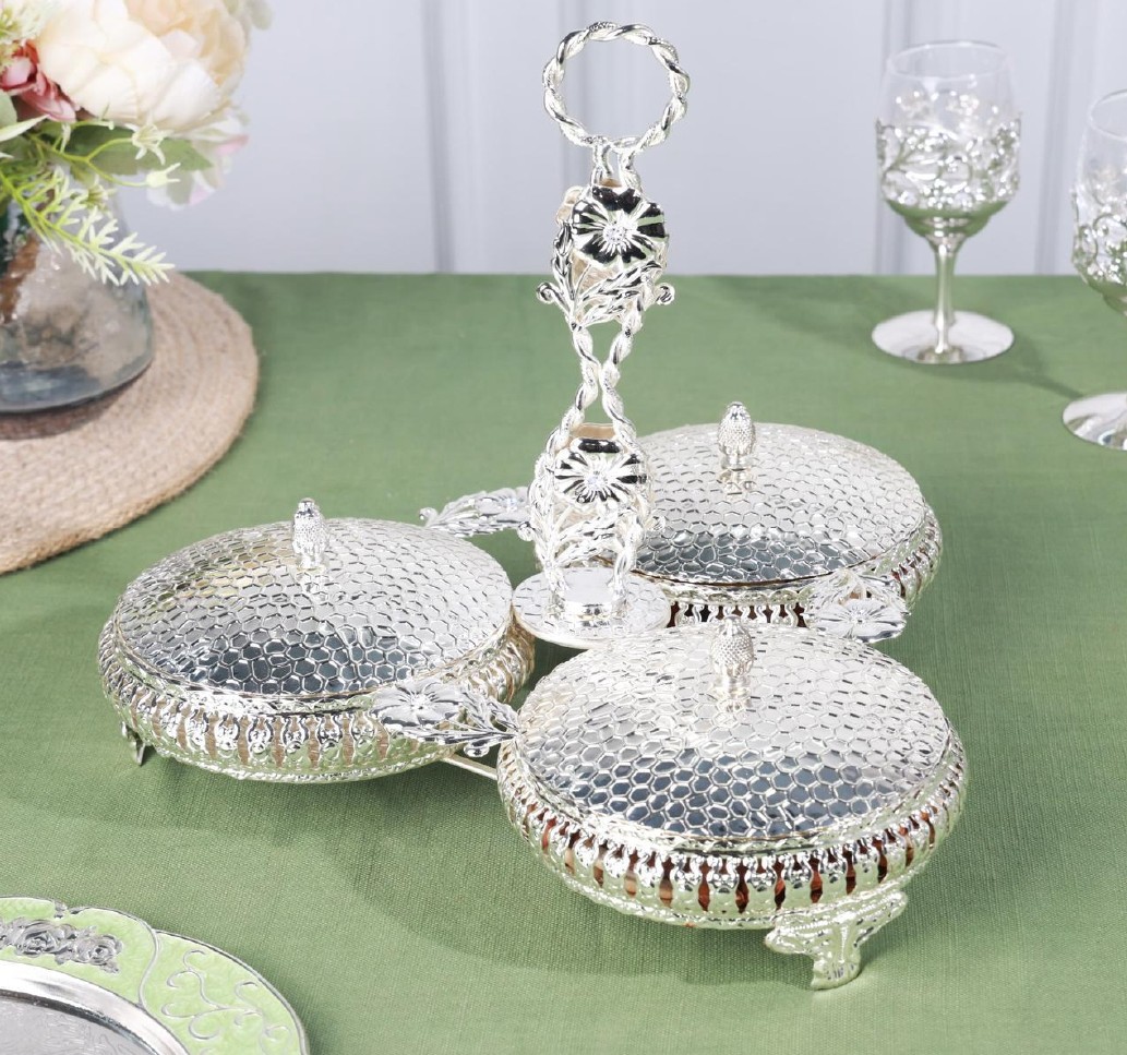 Three Covered Bowl With Holder