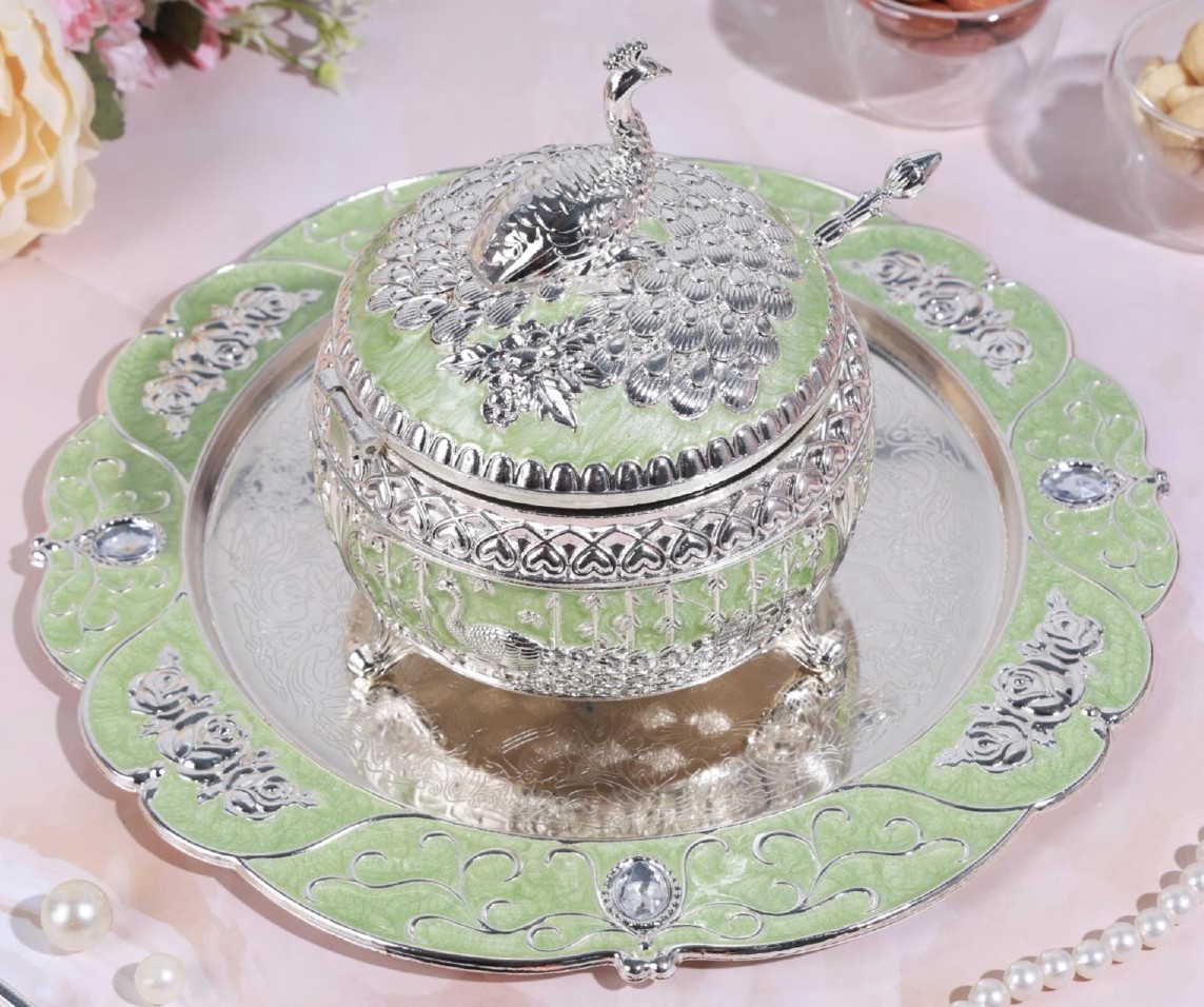 Round Tray With Sugar Pot (Green)