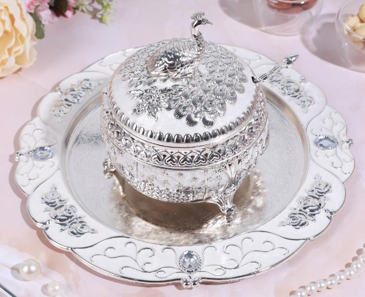 Round Tray With Sugar Pot (White)