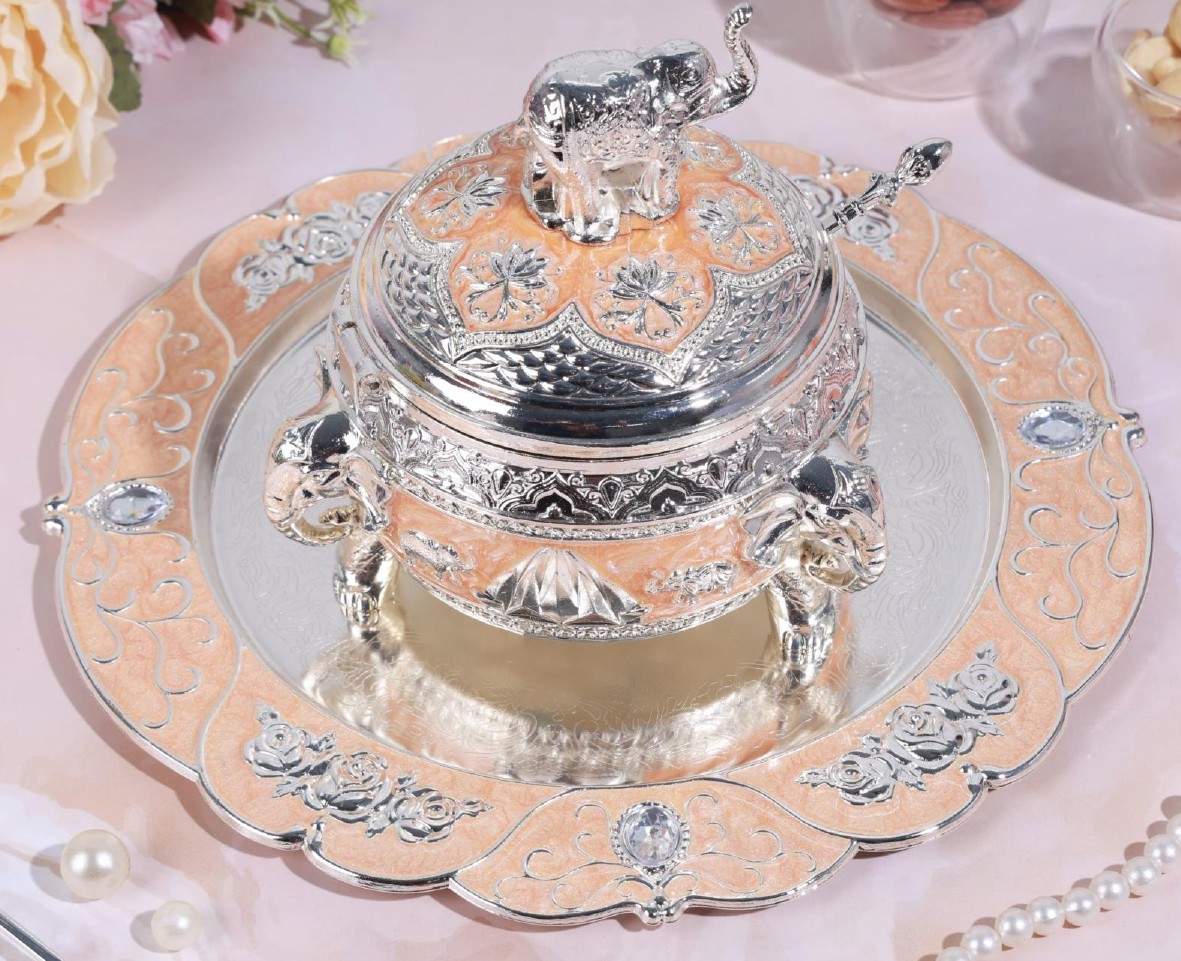 Round Tray With Sugar Pot (Peach)
