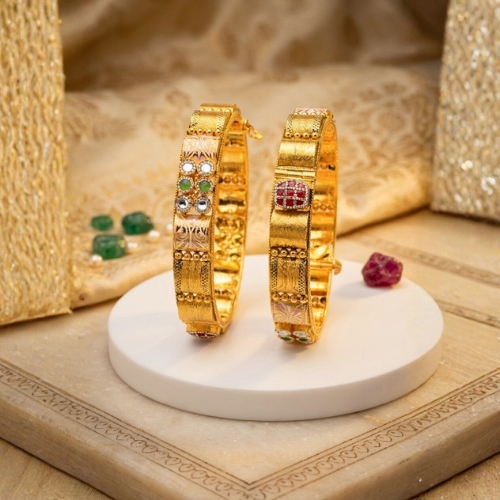 Elegant Gold Bangles with Gemstone