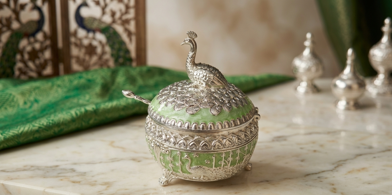 Peacock Sugar Pot (Green)