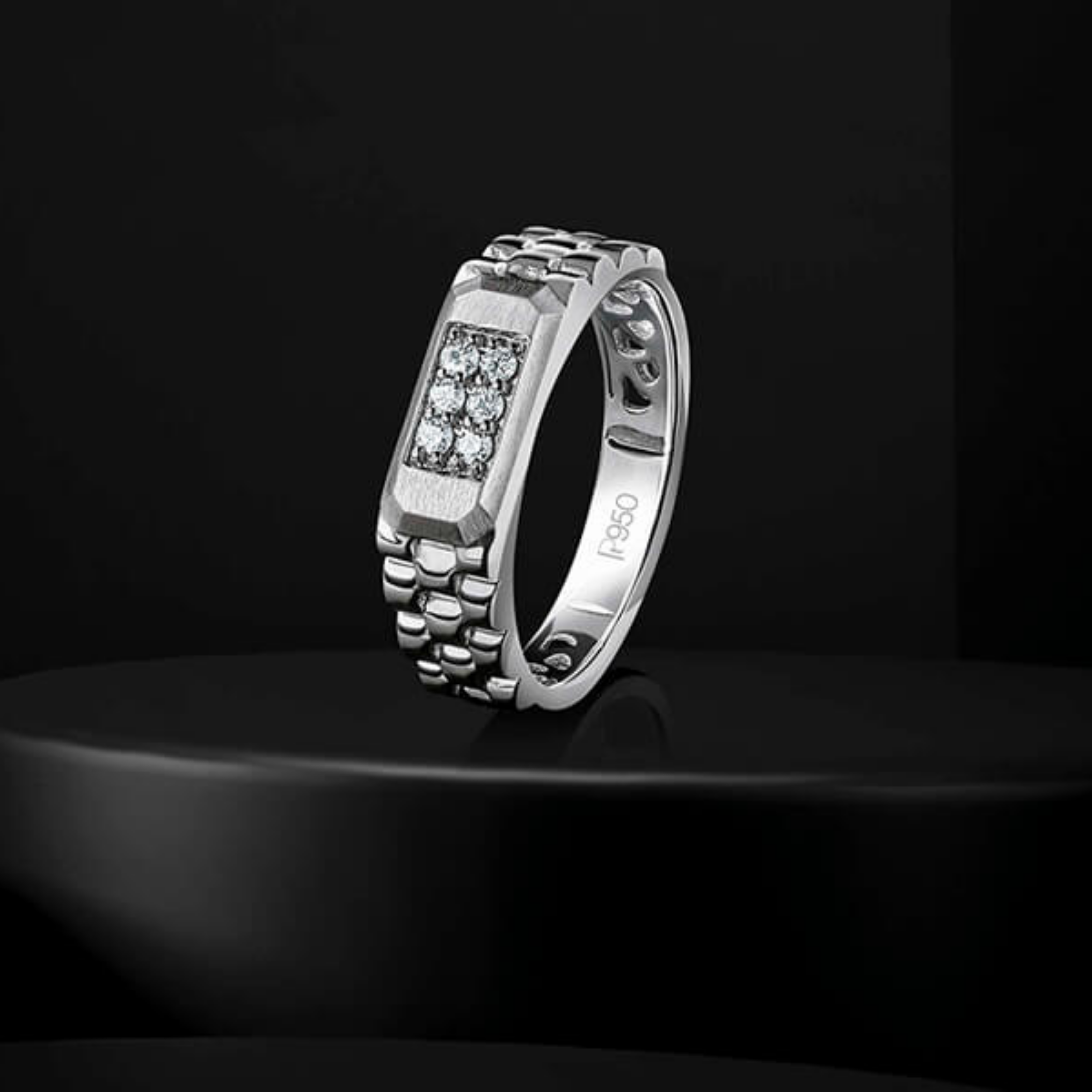 Platinum Embellished Angular Ring