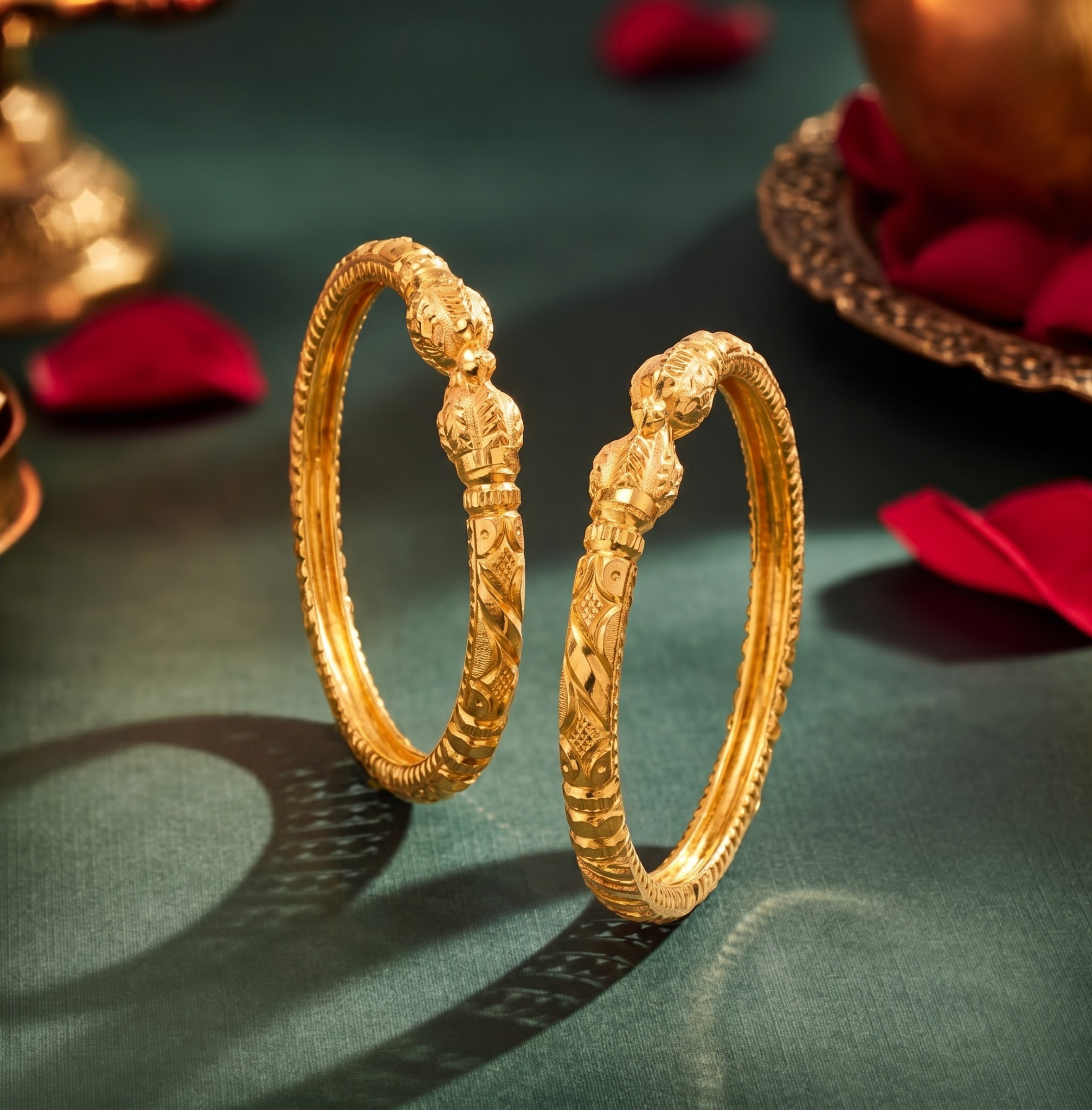 Traditional Carved Gold Kada Bangles