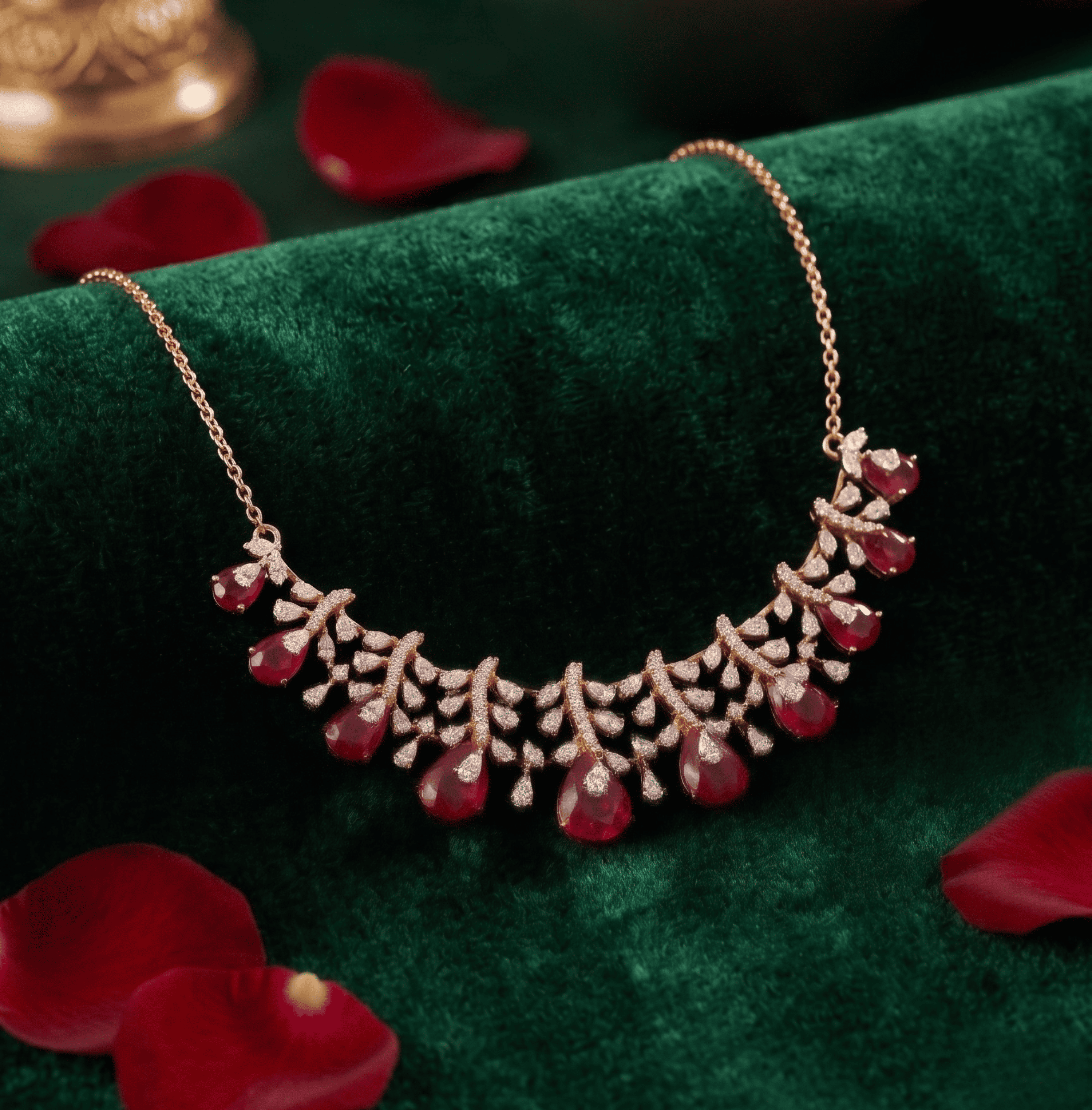 Rose Gold Ruby Drop Vine Pendent