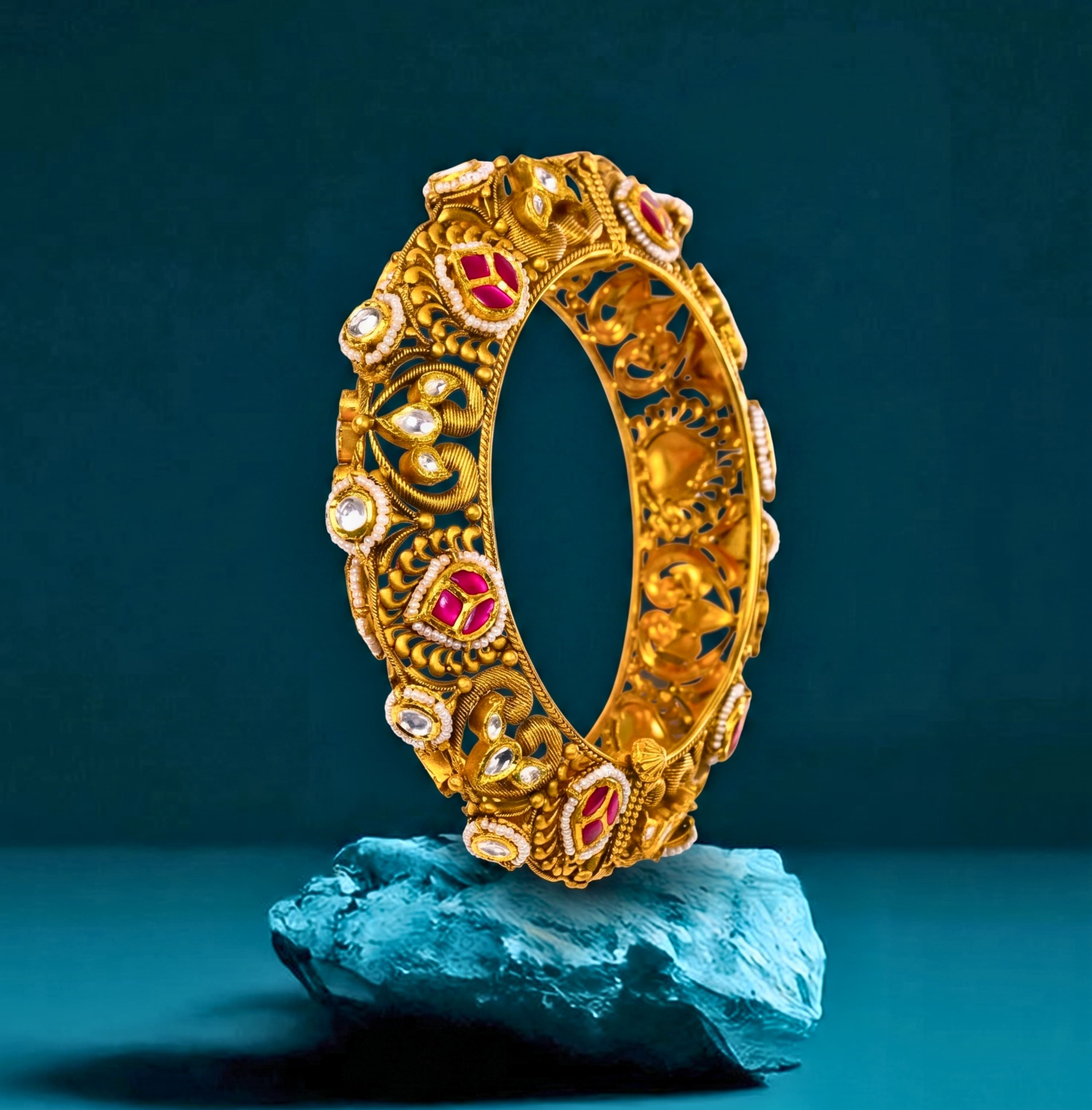 Royal Heritage Kundan Ruby Gold Bracelet
