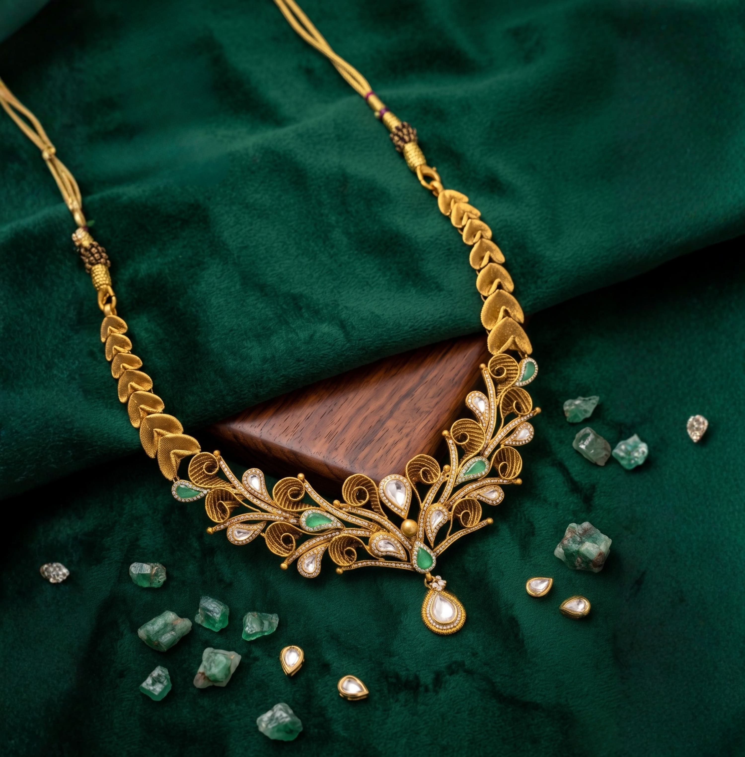 Emerald Kundan Peacock Vine Necklace
