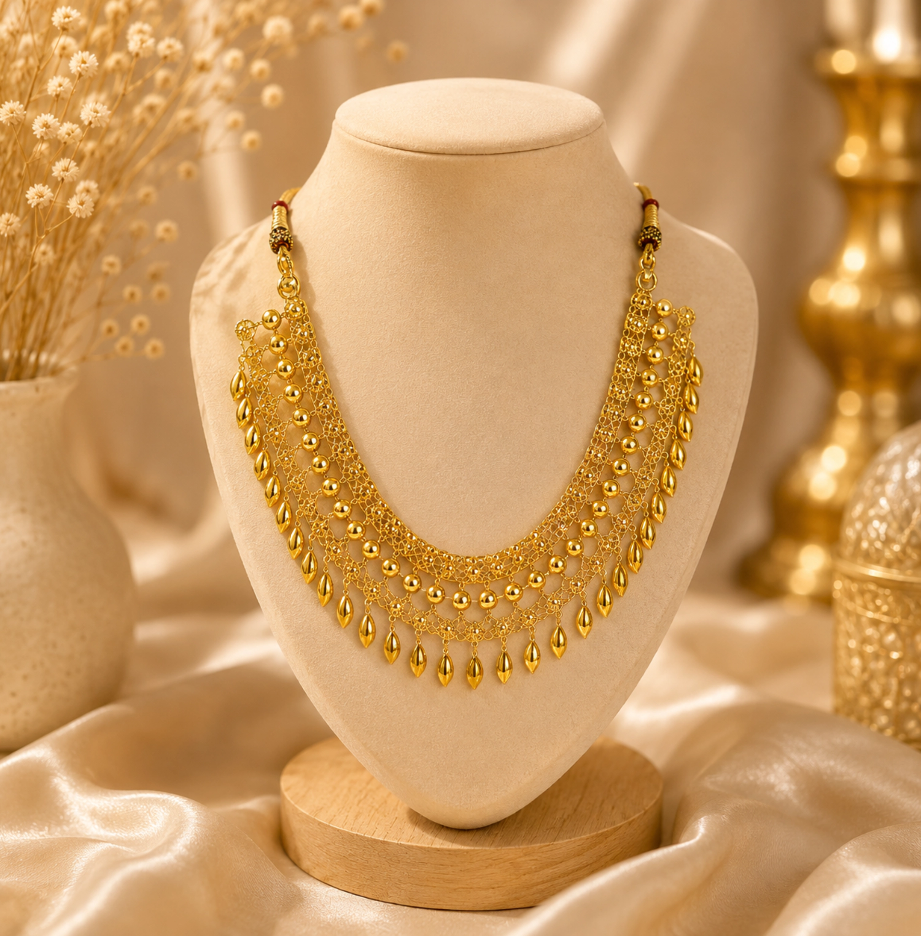 Royal Temple Beaded Gold Necklace